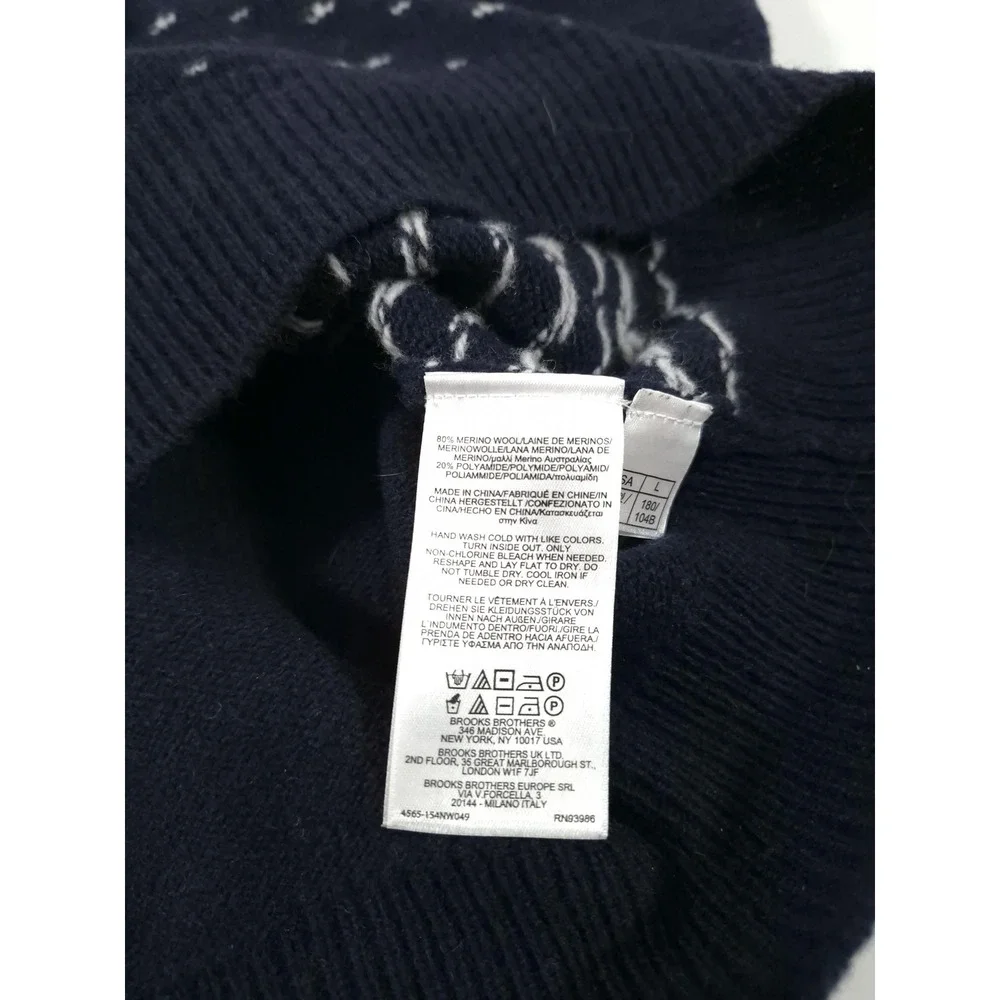 Brooks Brothers Sweater Mens L Blue Merino Wool 1/4 Zip Mock Neck Fair Isle